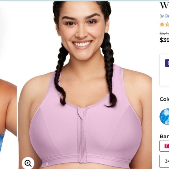 40DD Full Figure Plus Size Zip Up Front-Closure Sports Bra Wirefree Glamorise - Picture 1 of 7